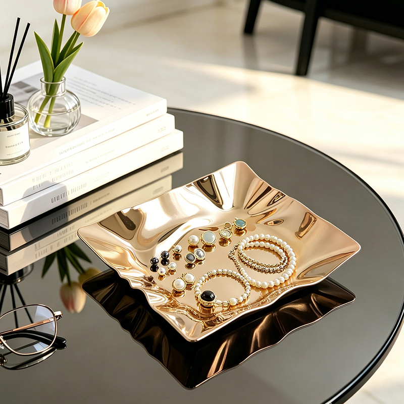 Desk Setup Minimalist - Minimalist Wavy Surface Decorative Tray Abstract