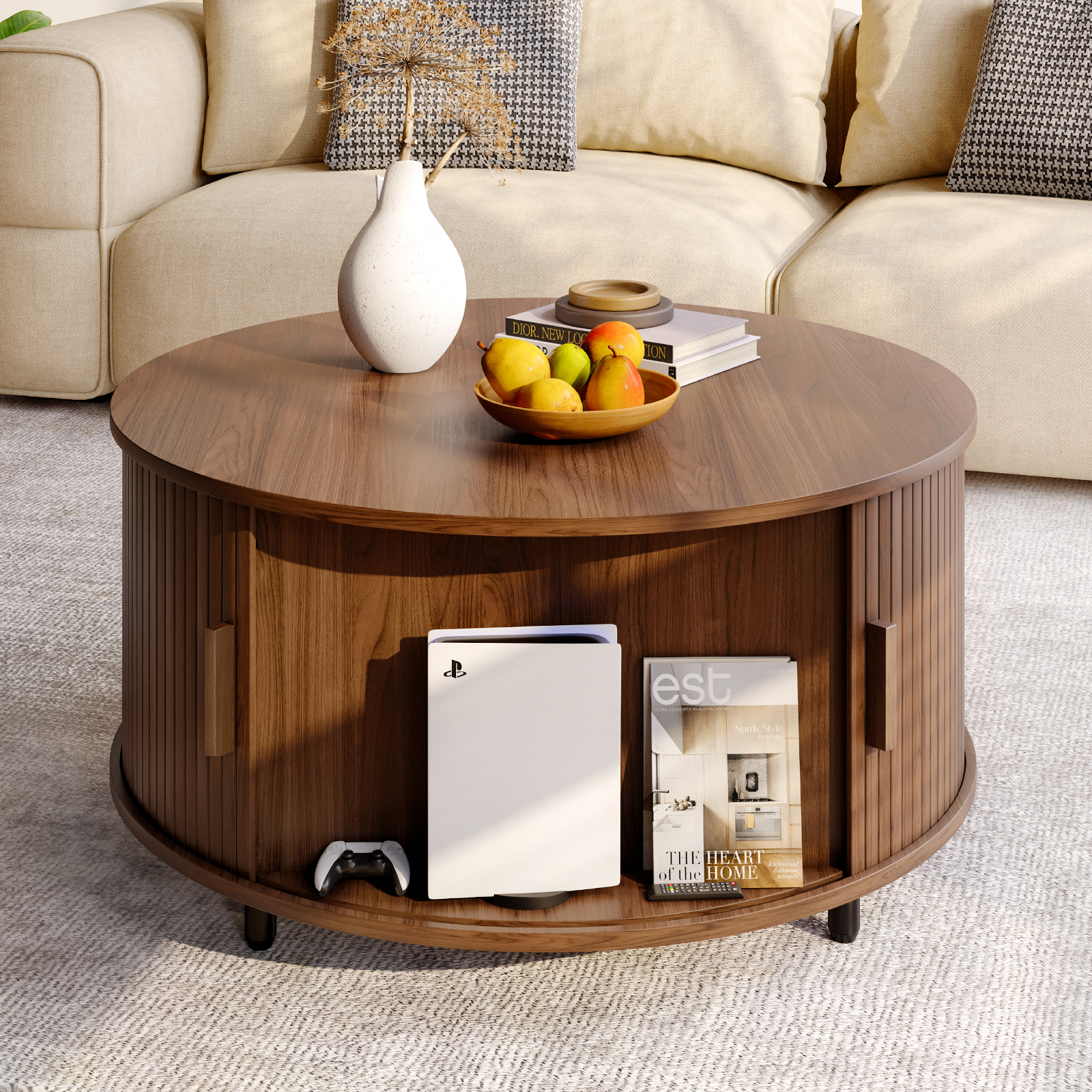 Round Coffee Table with Storag - Desk Setup Minimalist avis et prix