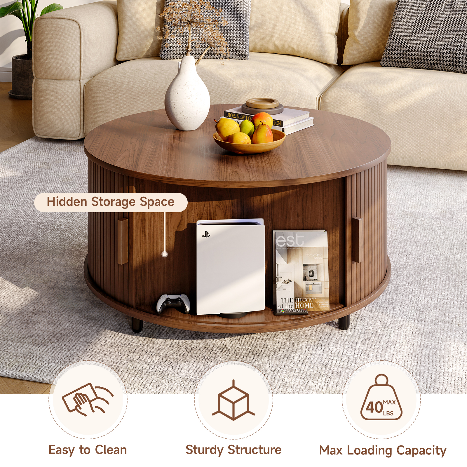 Round Coffee Table with Storag - Desk Setup Minimalist avis et prix