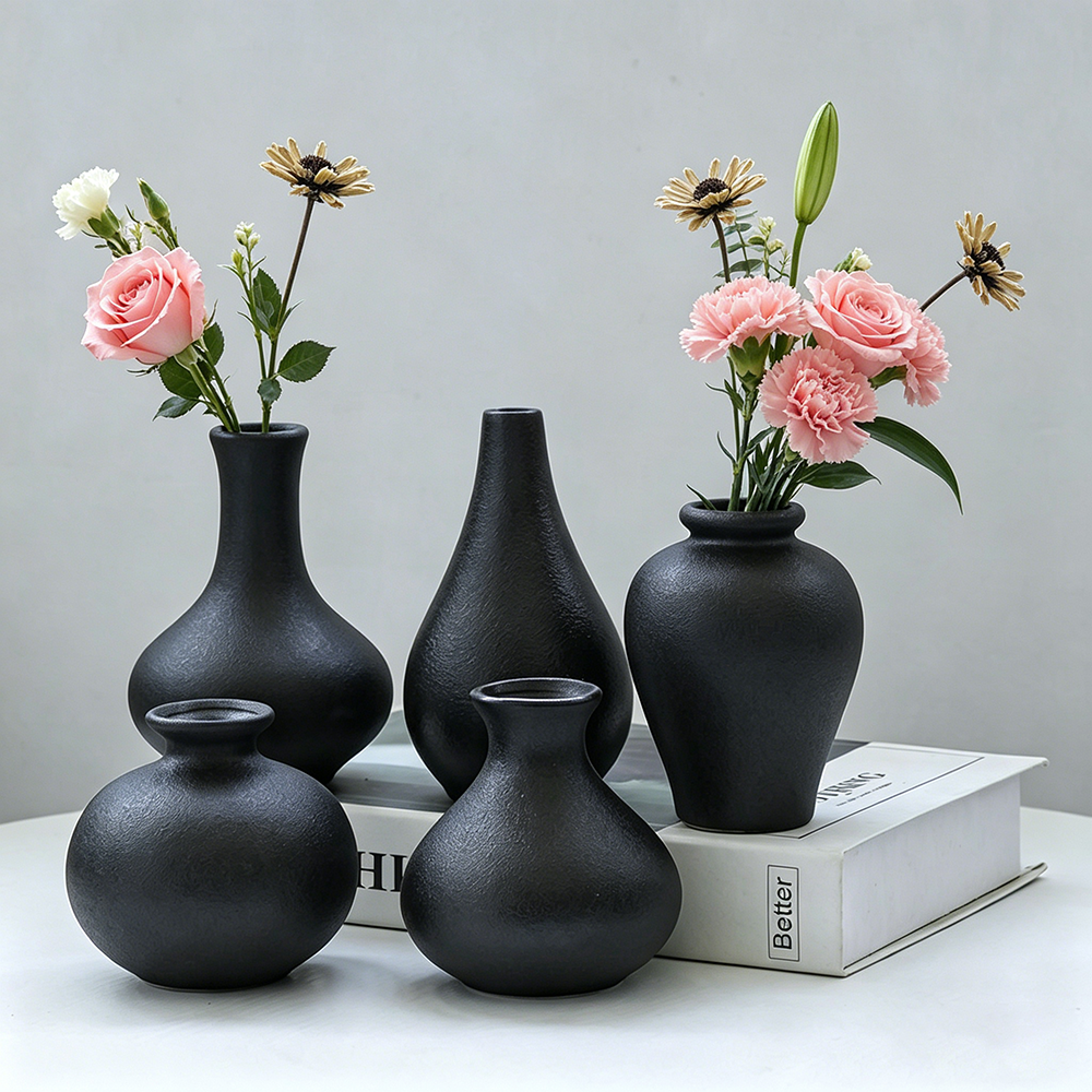 5Pcs Black Ceramic Vase Set Mo - Desk Setup Minimalist avis et prix